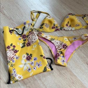 Yellow floral triangl bikini